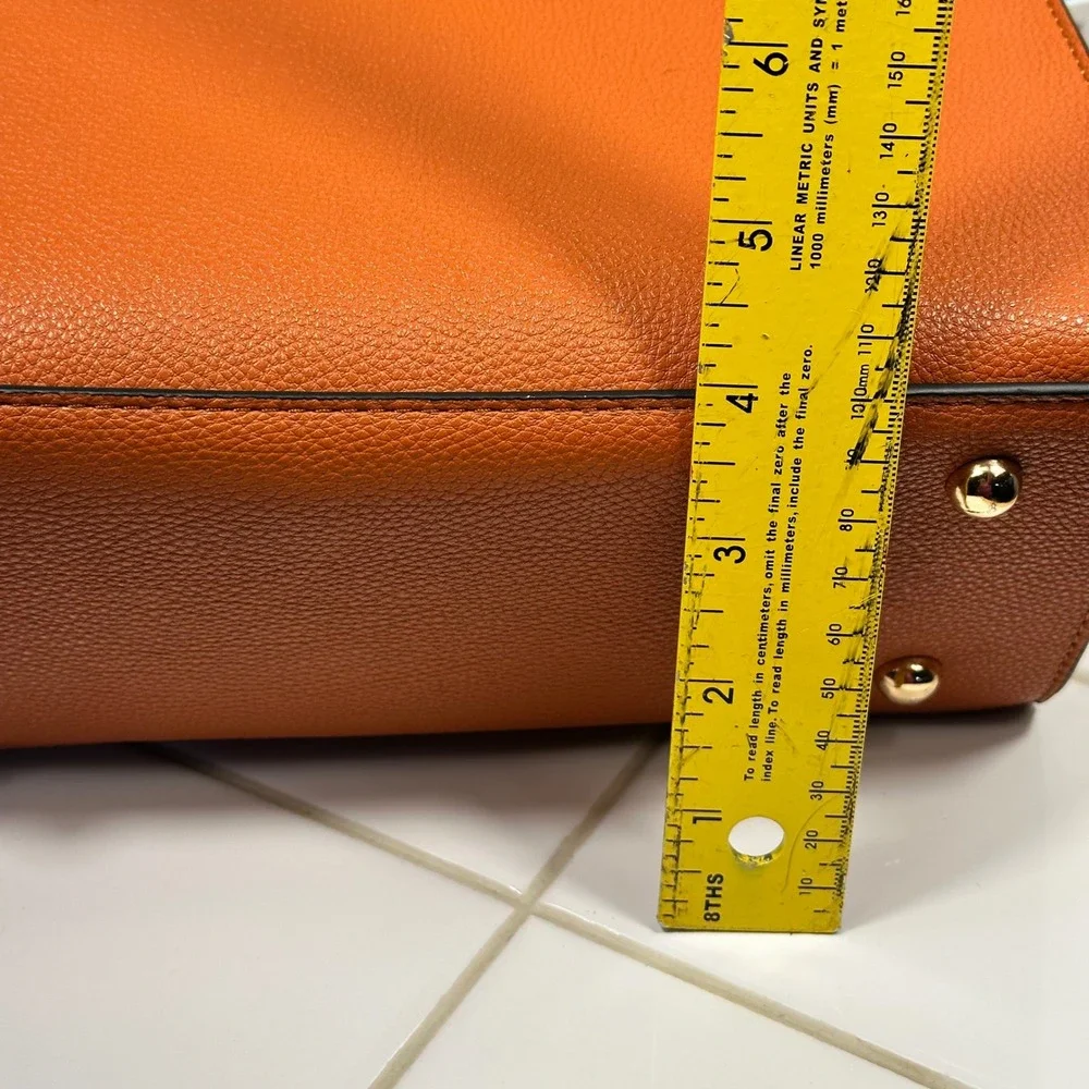 Dune London Satchel Handbag Women Medium Orange Woven Textured Excellent